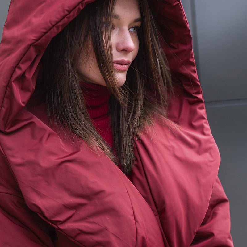 Snow Thickened Coat Hooded Belt Long Cotton Padded Jacket Women