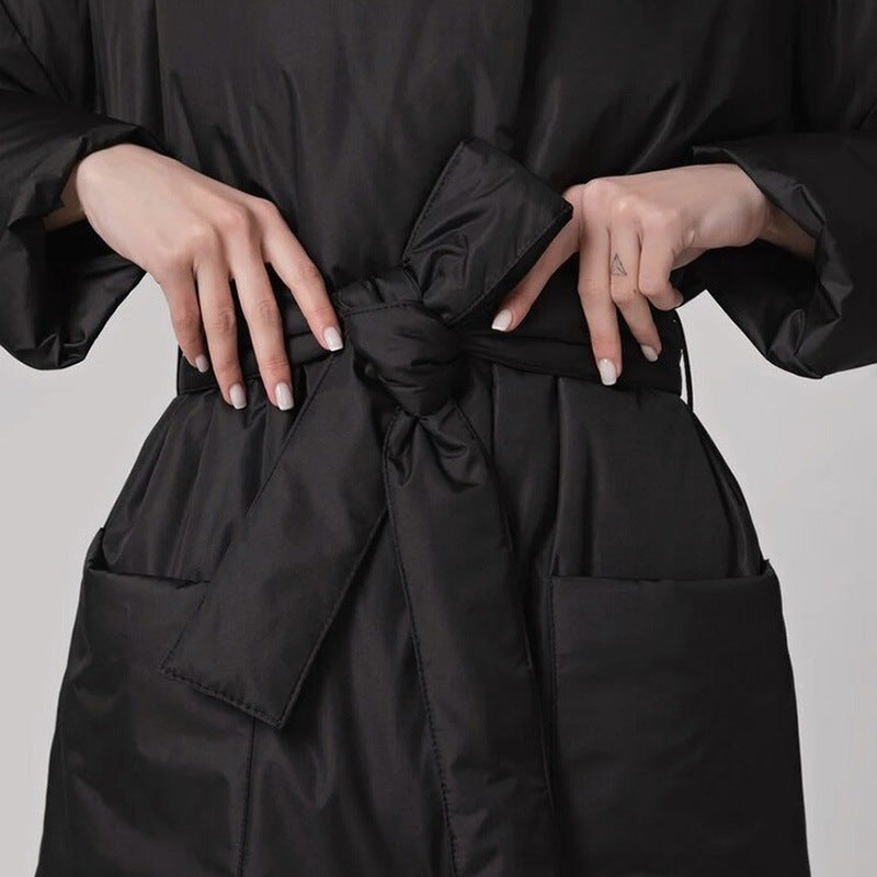 Snow Thickened Coat Hooded Belt Long Cotton Padded Jacket Women