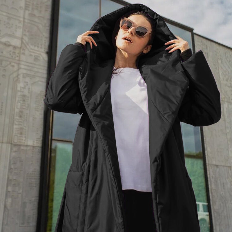 Snow Thickened Coat Hooded Belt Long Cotton Padded Jacket Women