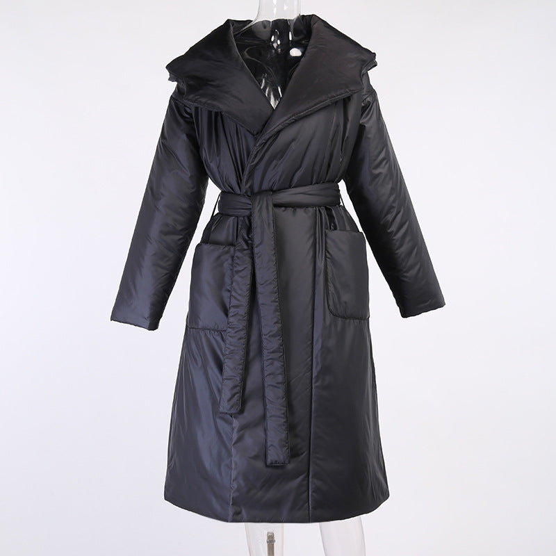 Snow Thickened Coat Hooded Belt Long Cotton Padded Jacket Women