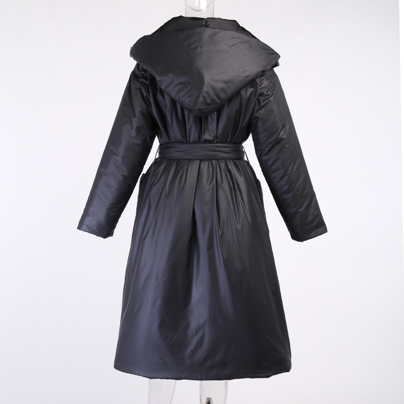Snow Thickened Coat Hooded Belt Long Cotton Padded Jacket Women