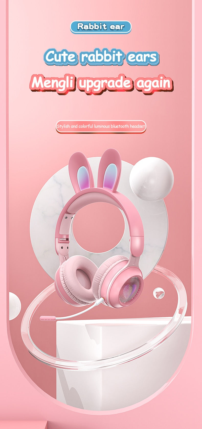 Rabbit Ear Headphones Wireless Luminous Extendable Wheat Headphones
