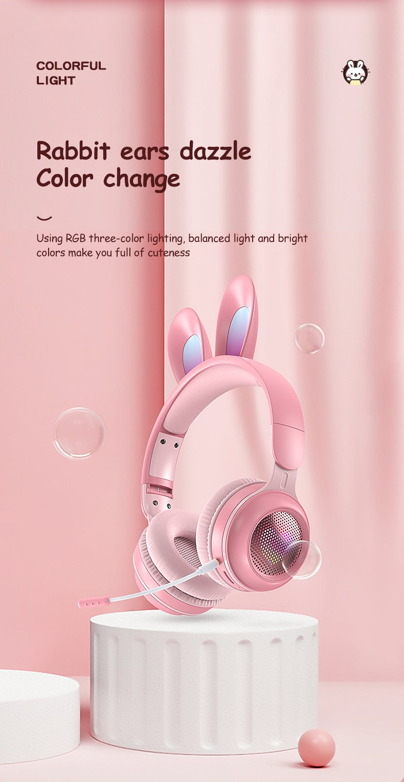 Rabbit Ear Headphones Wireless Luminous Extendable Wheat Headphones