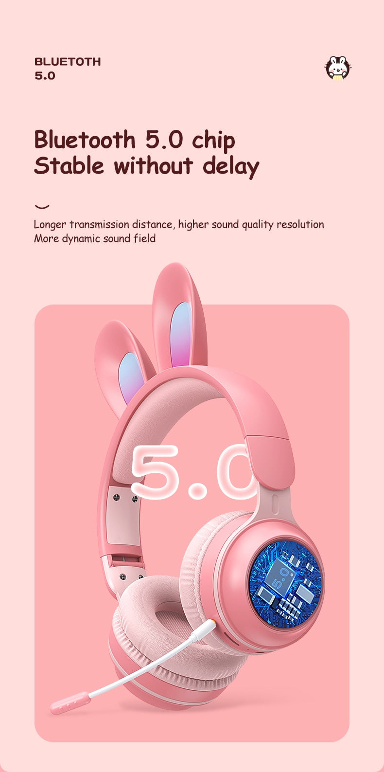 Rabbit Ear Headphones Wireless Luminous Extendable Wheat Headphones