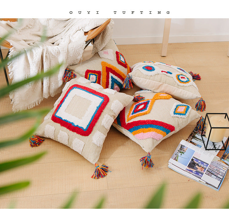 Geometric tassel pillowcase