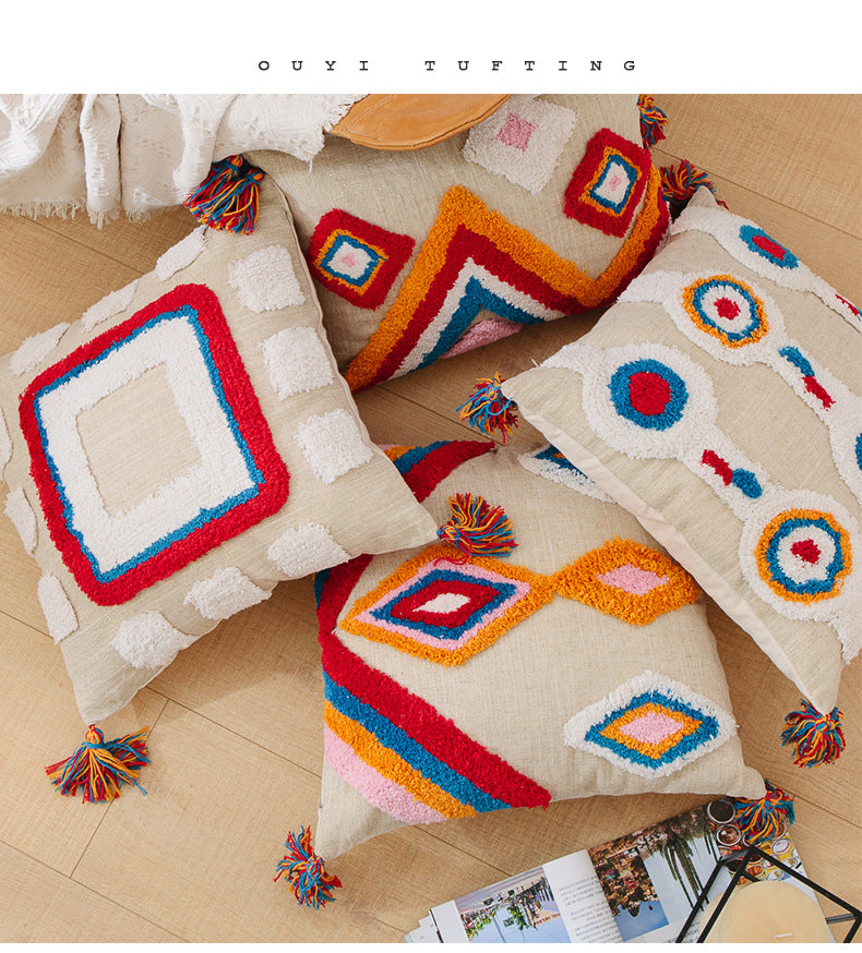 Geometric tassel pillowcase