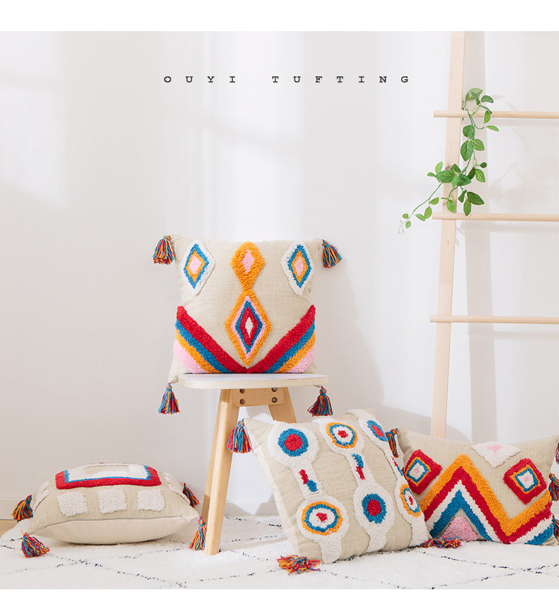 Geometric tassel pillowcase