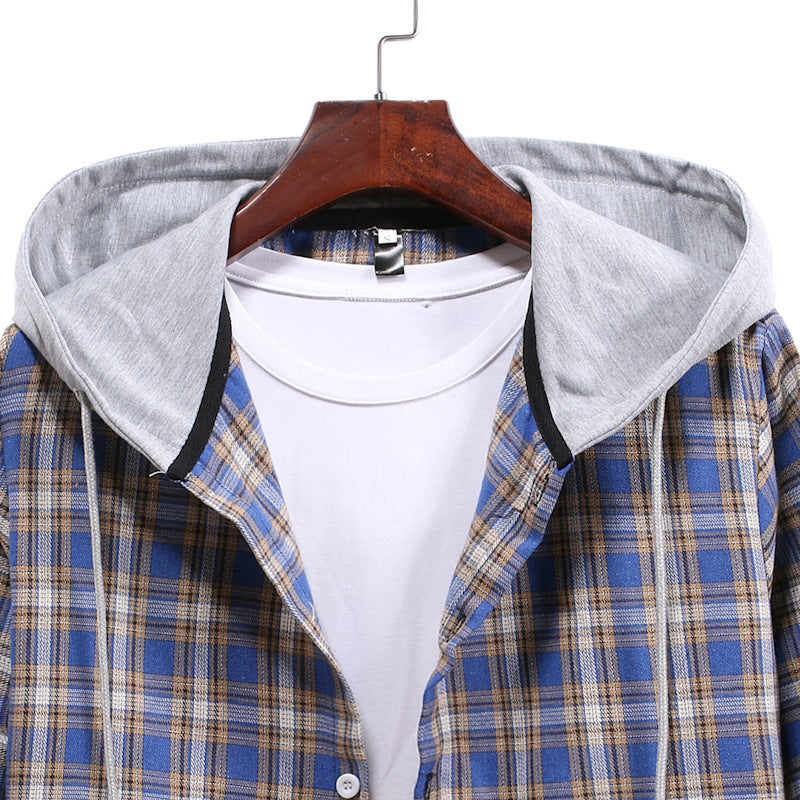Couple Hooded Plaid Long-Sleeved Shirt Men