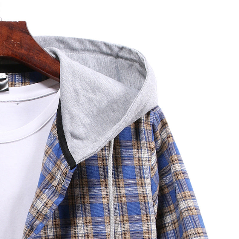 Couple Hooded Plaid Long-Sleeved Shirt Men