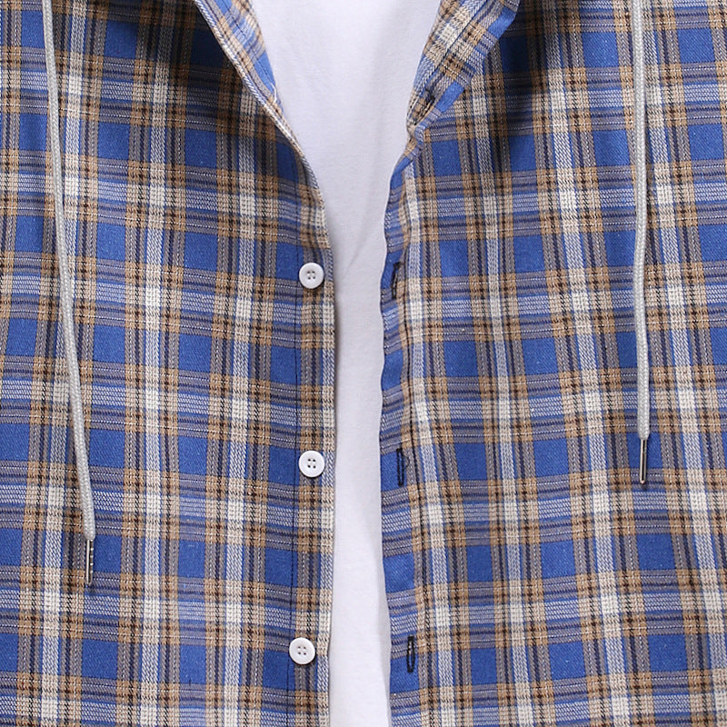 Couple Hooded Plaid Long-Sleeved Shirt Men