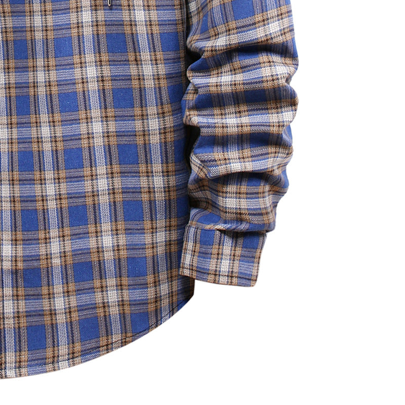 Couple Hooded Plaid Long-Sleeved Shirt Men