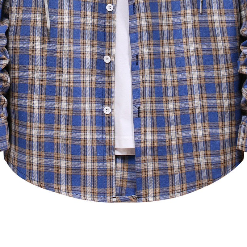 Couple Hooded Plaid Long-Sleeved Shirt Men