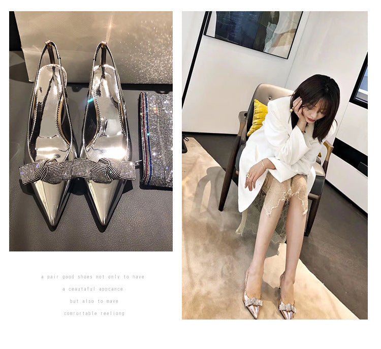 Women's Shoes Back Space High-Heeled Women's Shoes Bow Knot Toe Cap Sandals Women