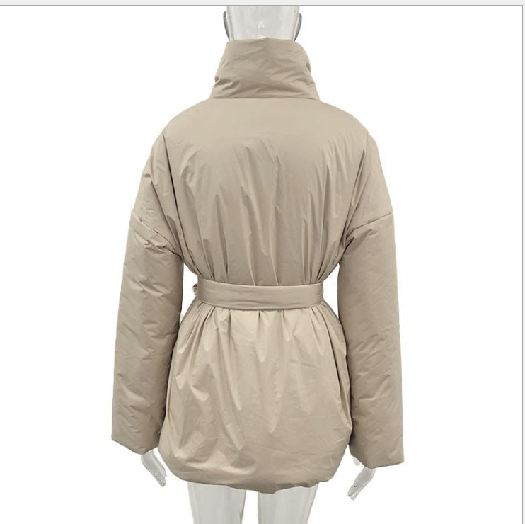 Simple Coat Women Elegant Stand Collar Cotton Jacket Women Ladies