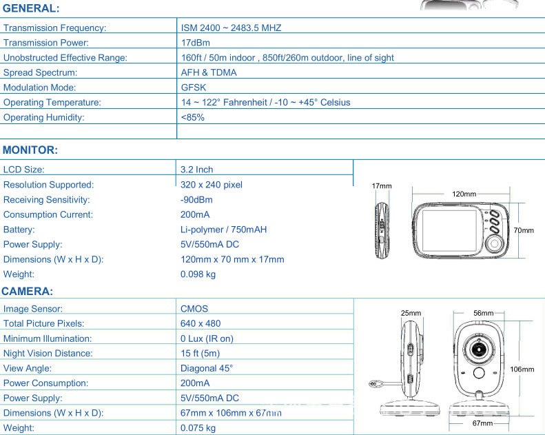 VB603 Intelligent Digital Wireless Two-way Intercom Baby Monitor