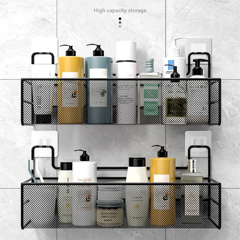 Wall-Mounted Bathroom Shelf No Drill Shower Shampoo Organizer Toilet Accessories