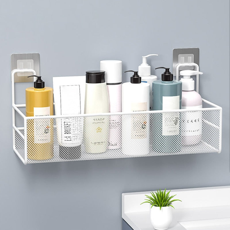 Wall-Mounted Bathroom Shelf No Drill Shower Shampoo Organizer Toilet Accessories