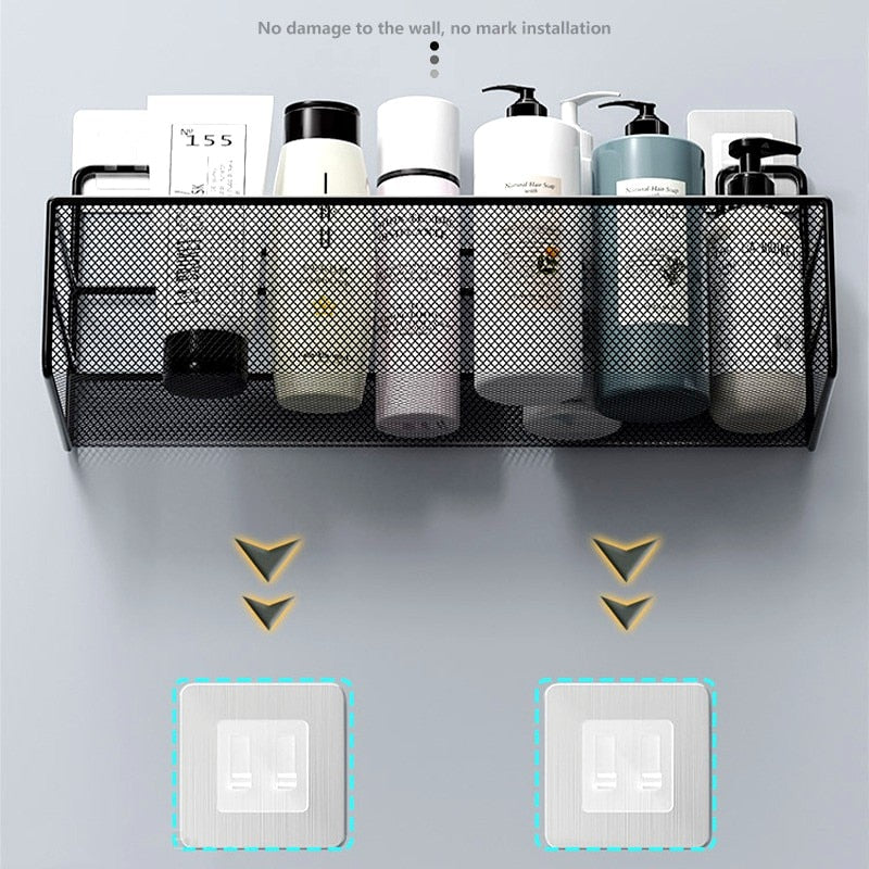 Wall-Mounted Bathroom Shelf No Drill Shower Shampoo Organizer Toilet Accessories