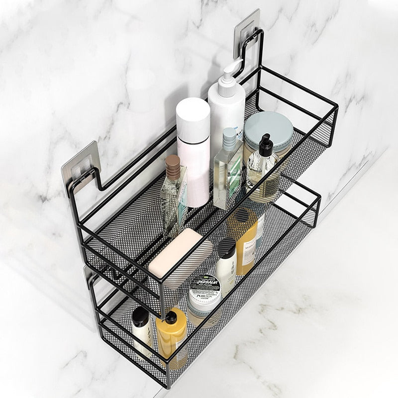 Wall-Mounted Bathroom Shelf No Drill Shower Shampoo Organizer Toilet Accessories