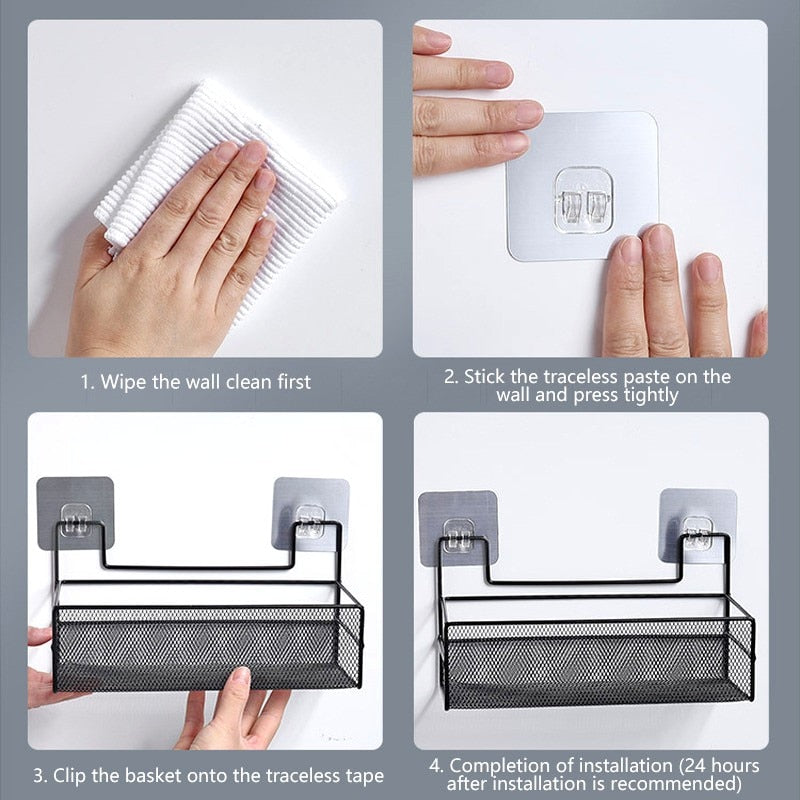 Wall-Mounted Bathroom Shelf No Drill Shower Shampoo Organizer Toilet Accessories