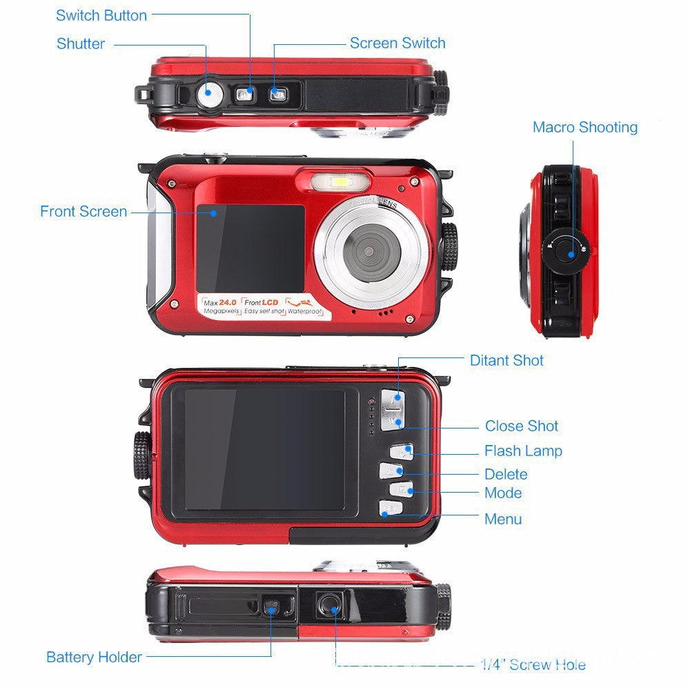 Dual-screen waterproof HD digital camera