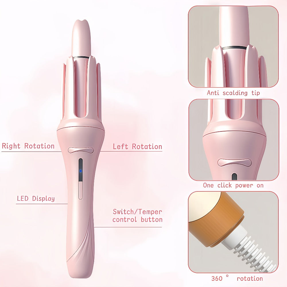 Automatic Curling Iron for Women with Ionic Technology, 4 Temperature Settings, 3 Timer Options, Dual-Direction Rotation — im