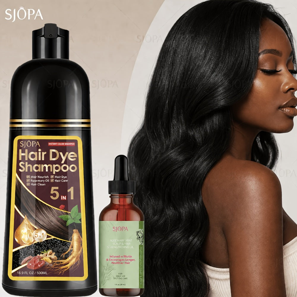 Gray Coverage Hair Dye Shampoo Kit 3-in-1 with Rosemary Hair Oil - Quick Color, Gentle & Natural Formula for Men & Women — im