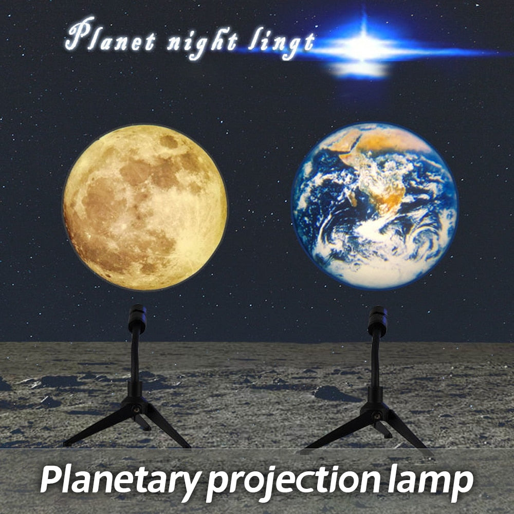 2 In 1 Star Projector Earth And Moon Projection Lamp 360 Rotating Bracket USB Led Night Light For Bedroom Decoration