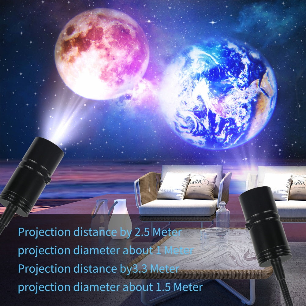 2 In 1 Star Projector Earth And Moon Projection Lamp 360 Rotating Bracket USB Led Night Light For Bedroom Decoration