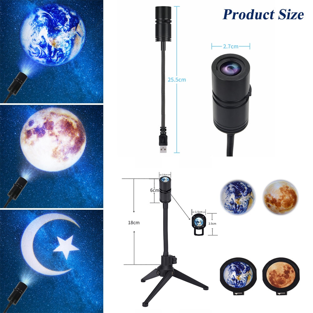 2 In 1 Star Projector Earth And Moon Projection Lamp 360 Rotating Bracket USB Led Night Light For Bedroom Decoration