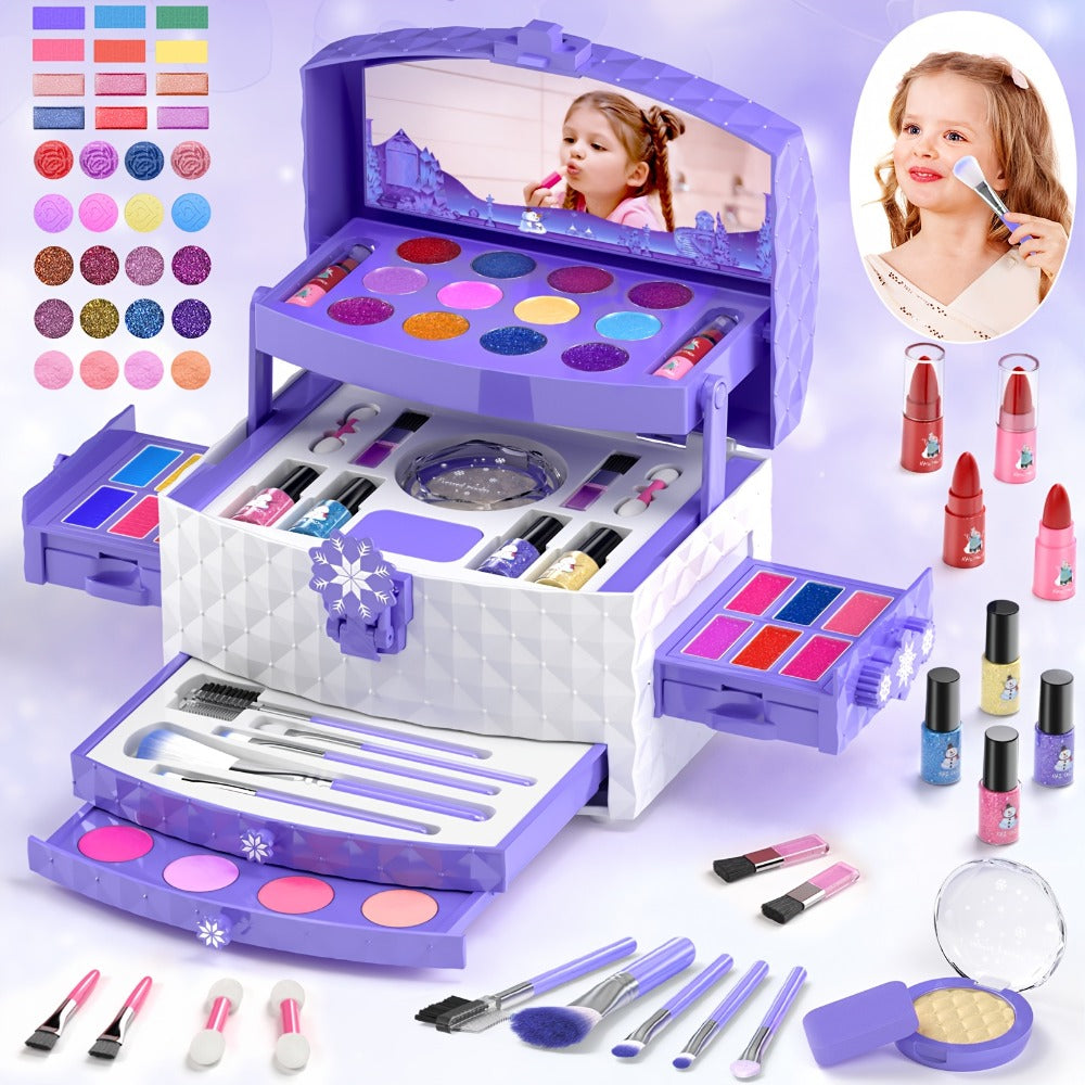 Princess Makeup Set for Girls Ages 3-12, 58 PCS Pretend Play Makeup Kit with Brushes & Case, Skin-Friendly Beauty Toy — image