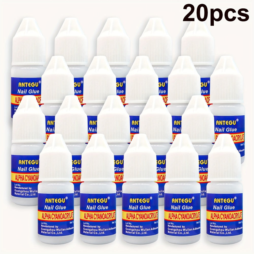 Nail Glue Set, ANTEGU 20 Pointed-Nozzle Bottles for Press-On Nails, Nail Tips, Rhinestones and Nail Repair — image 1