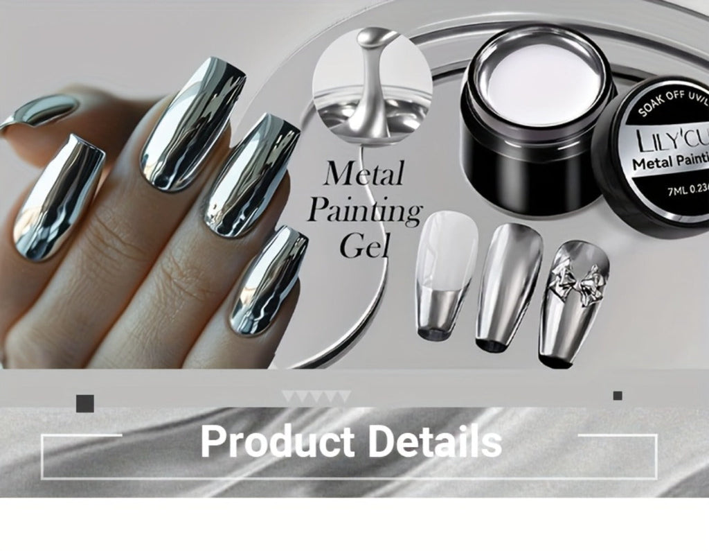 Metallic Silver Nail Art Painting Gel in 7ml LILYCUTE Jar with Fine Detail Brush for Lines and Floral Patterns — image 11