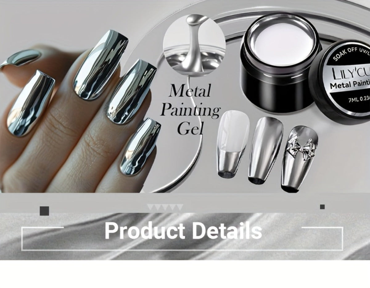 Metallic Silver Nail Art Painting Gel in 7ml LILYCUTE Jar with Fine Detail Brush for Lines and Floral Patterns — image 11