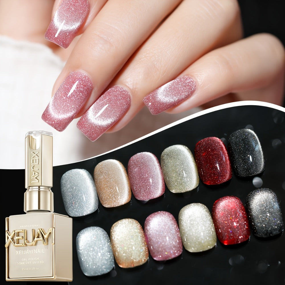 Gel Nail Polish Six-Color Magnetic Cat Eye Set with Sparkling Star and Rhinestone Effects for Nail Art — image 1