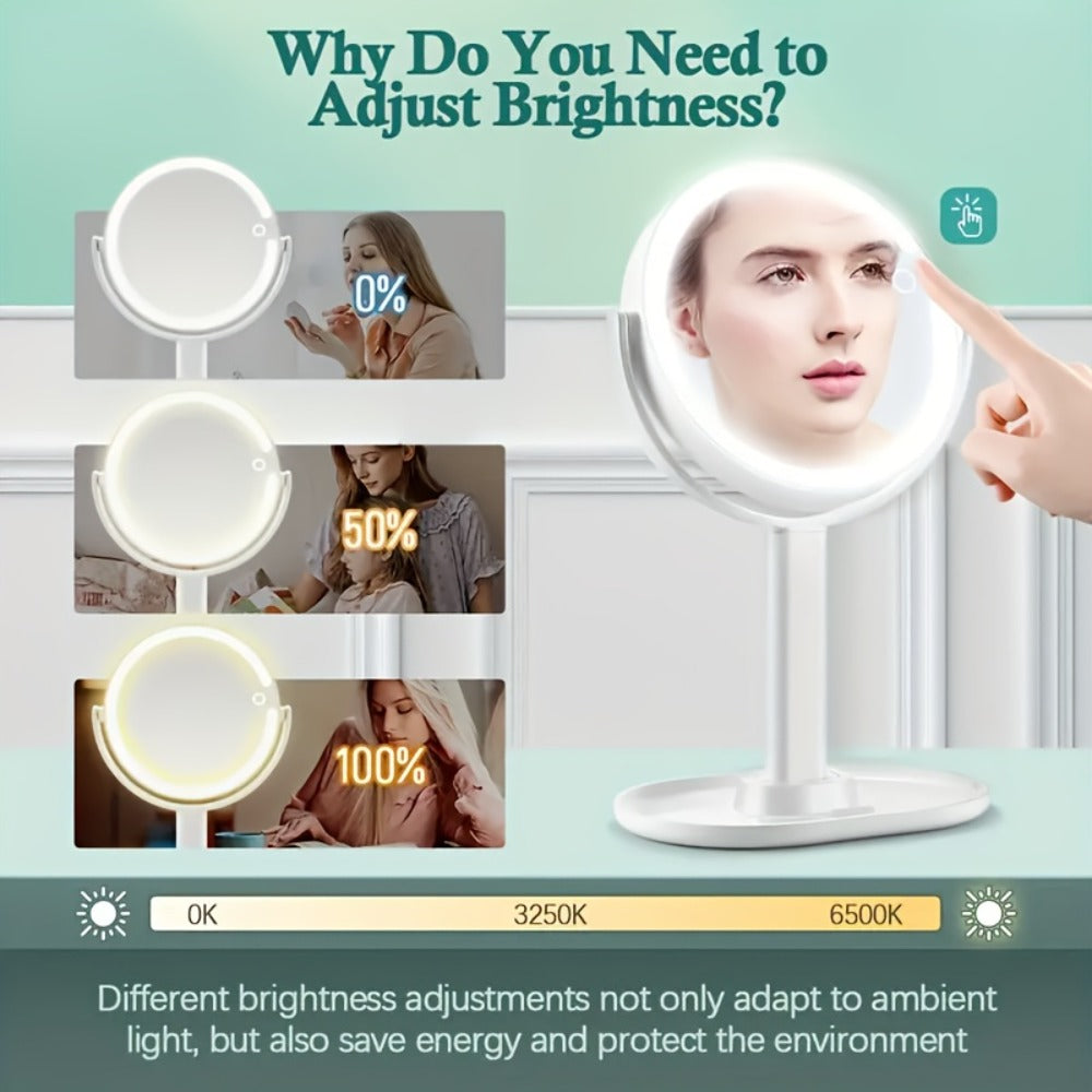 Makeup Mirror with Lights, 8-Inch Dual-Sided 1X and 25X with 80 LEDs, Three Light Colors, Touch Control and USB-C Charging — 