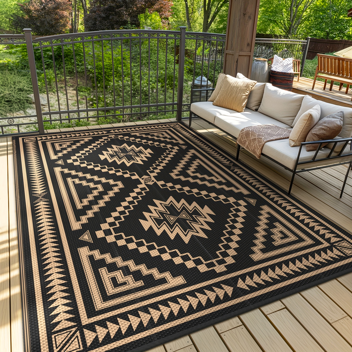 Outdoor Reversible Plastic Straw Rug for Patio Deck RV Camping – Waterproof UV-Resistant Lightweight Mat, Multiple Sizes & Co