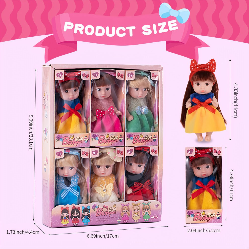 Mini Fashion Dolls Set of 6, 4-Inch Poseable Collectible Dolls with Glitter Eyes, Stylish Hair & Cute Outfits — image 2