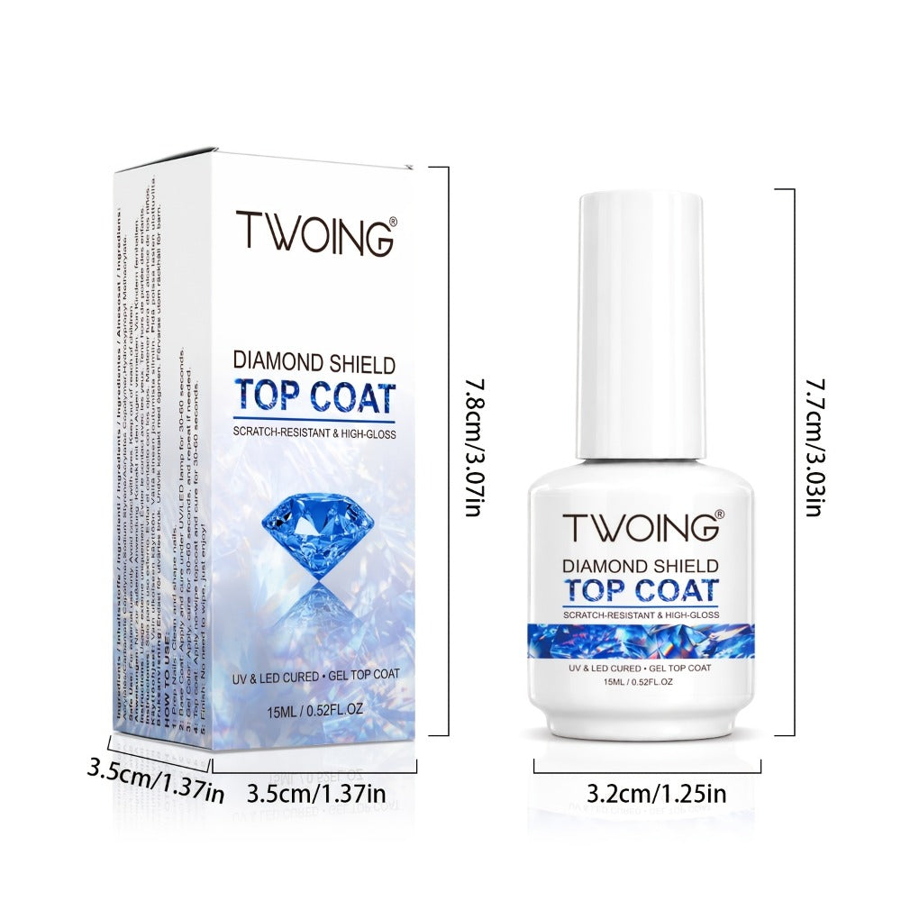 No-Wipe Gel Top Coat 2-Pack Diamond Shine High Gloss – LED Soak-Off Nail Sealer, Long-Lasting Scratch-Resistant Crystal Clear