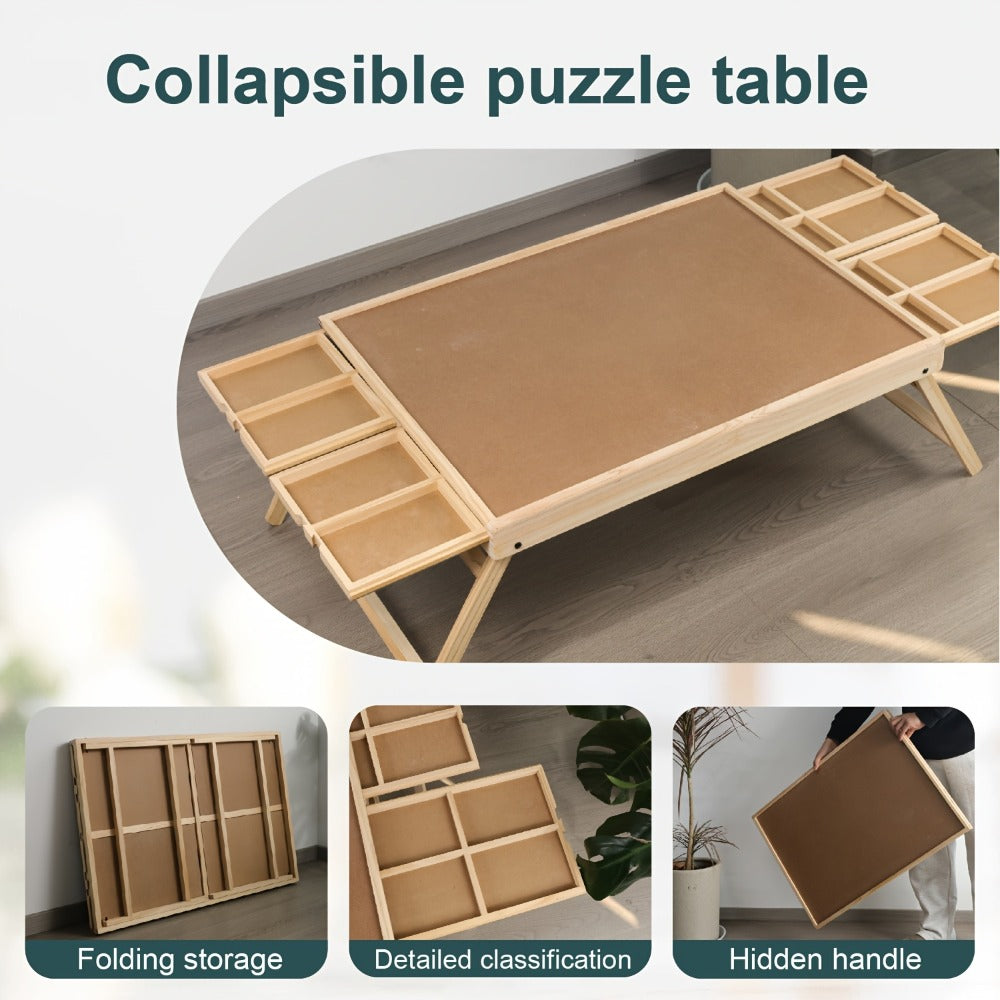 Jigsaw Puzzle Table with Folding Legs – 4 Drawers 16 Sorting Grids Portable Wooden Puzzle Board for 1000 Pieces — image 3