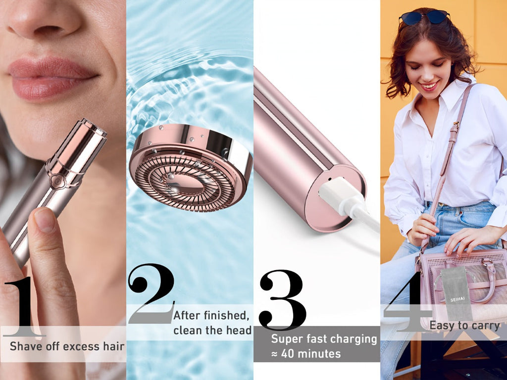 Electric Shaver for Women USB Rechargeable Epilator Hair Remover Face Bikini Legs Arms, for Everyday Face, Beard and Body Gro