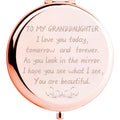 Engraved Compact Mirror Gift for Granddaughter Daughter Women – Magnifying Pocket Purse Mirror Personalized Keepsake for Chri