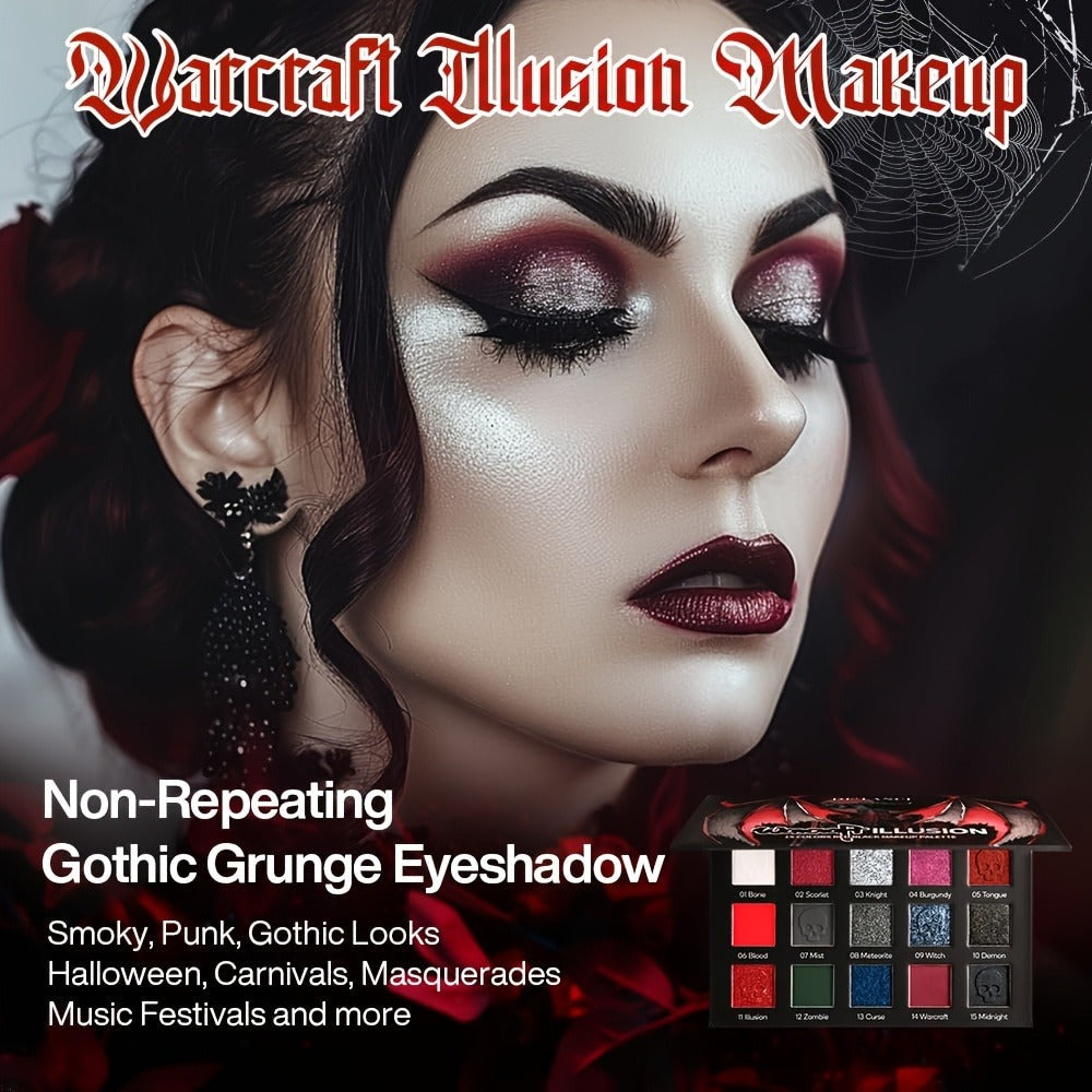 Eyeshadow Palette 15-Shade Dark Gothic Color Mix with Matte, Shimmer and Glitter Finishes in Black Case — image 4