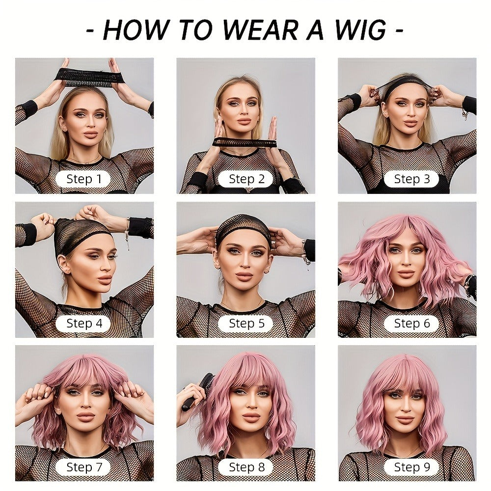 Synthetic Wig 14-Inch Golden Layered Straight Style with Full Bangs and Glueless Rose Net Cap — image 7