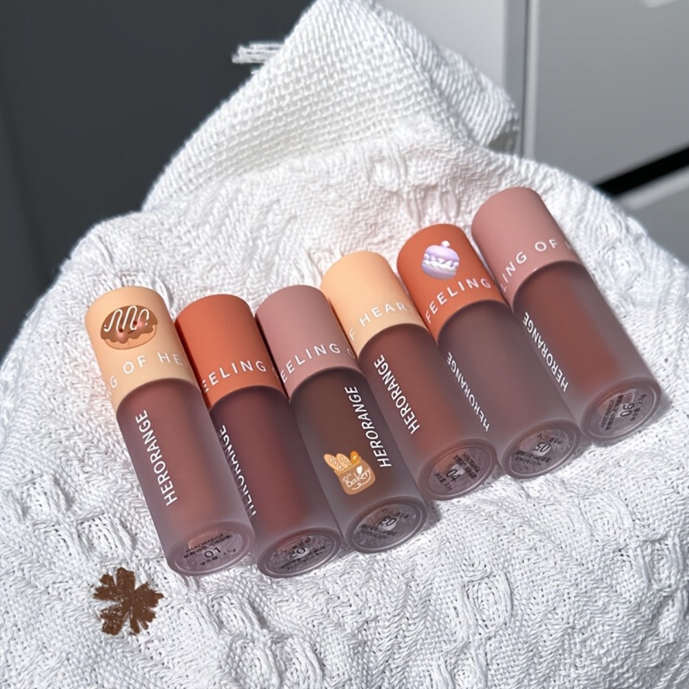 Velvet Matte Liquid Lipstick Set 6PCS 2-in-1 Lip Glaze and Eyeshadow – Chocolate Nude Brown, for Makeup, Travel and Everyday 