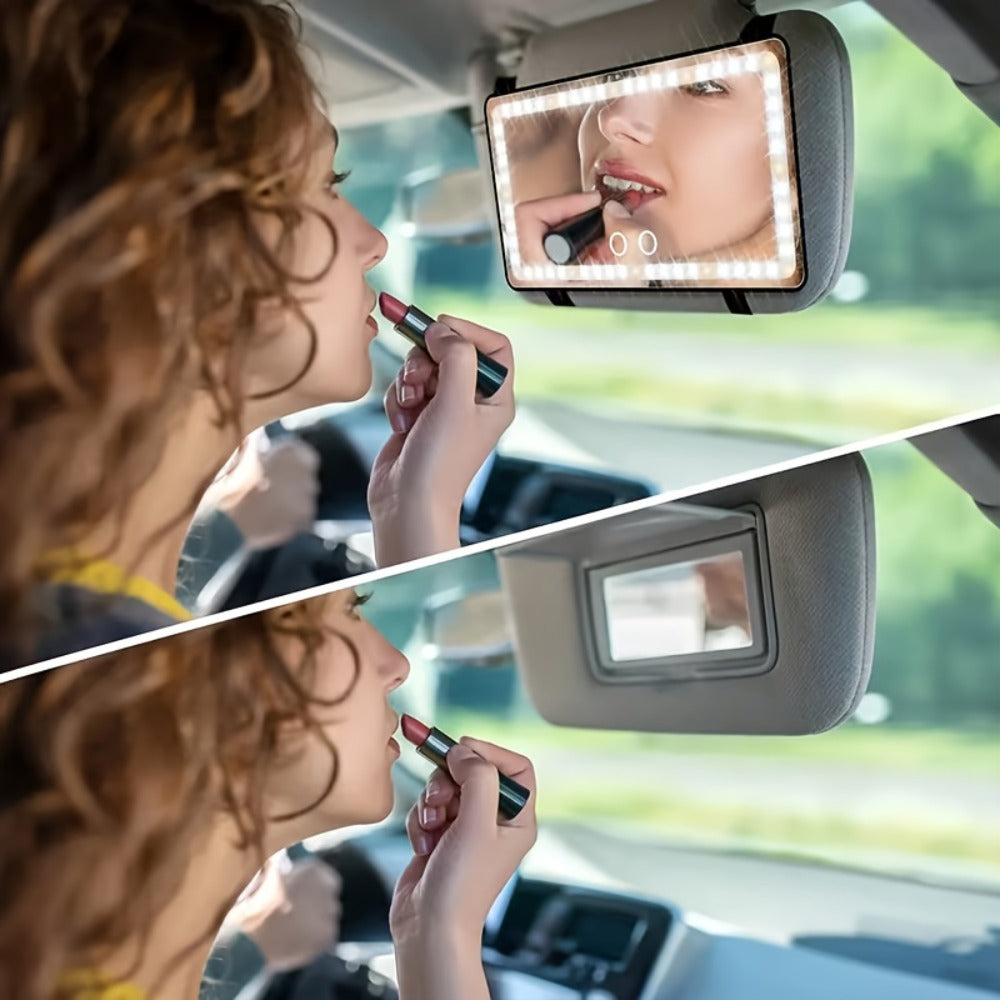 Car Visor Makeup Mirror LED Lighted USB Powered – Sun Visor Vanity Mirror with 3 Light Modes, Universal Fit for Cars Trucks S