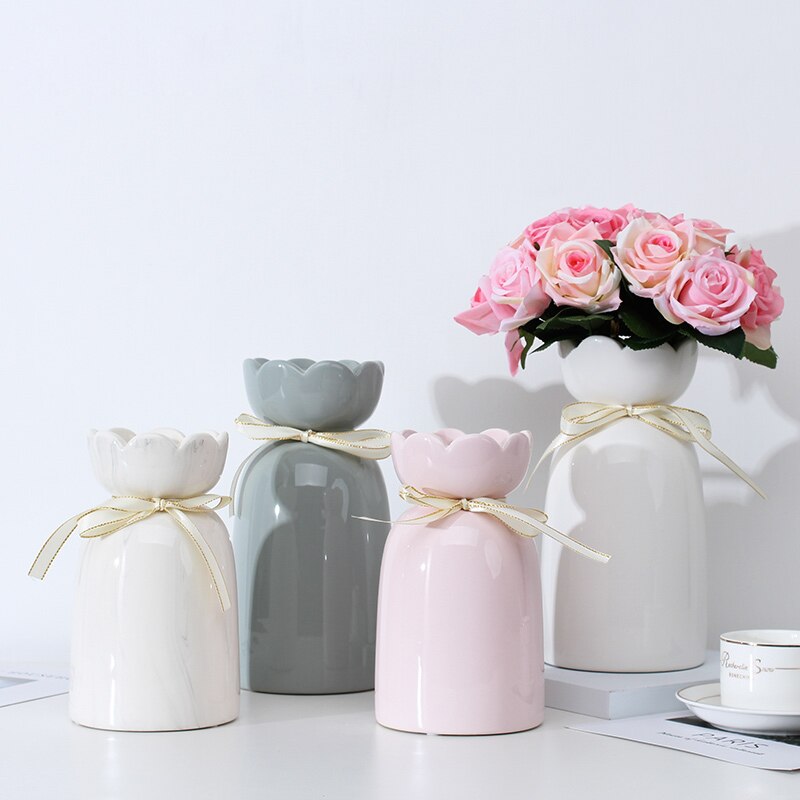 European-style creative ribbon ceramic vase dining room table dry flower arrangement table top decoration at home