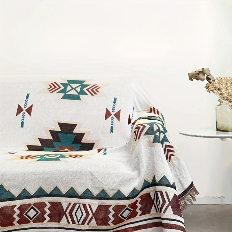 Woven Picnic Blanket with Cream Geometric Bohemian Pattern and 35.43 x 70.86 or 51.18 x 70.86-Inch Sizes — image 18