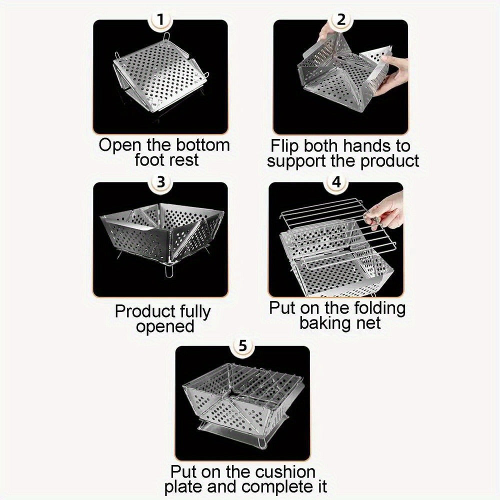 Wood Burning Camp Stove Portable Stainless Steel, Mini Folding Charcoal BBQ Grill, Camping Wood Stove Burner — image 17