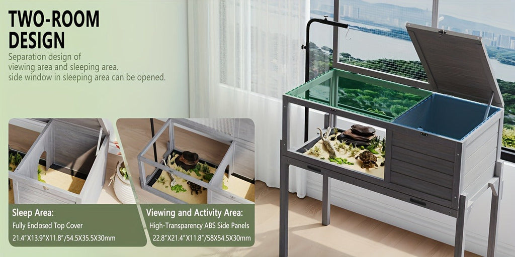 Large Tortoise Habitat Turtle Cage Enclosure with Detachable Legs Removable Roof Ramp Lamp Holder Indoor Outdoor — image 18